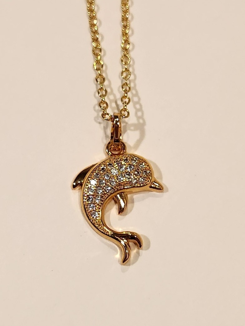 Gold Dolphin Pendant Necklace with Crystal Accents - Women Jewelry